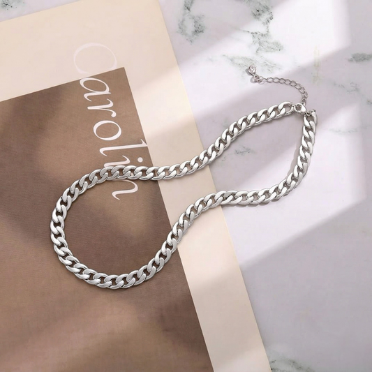 Collar de Eslabón Cubano Grueso | Oro Blanco