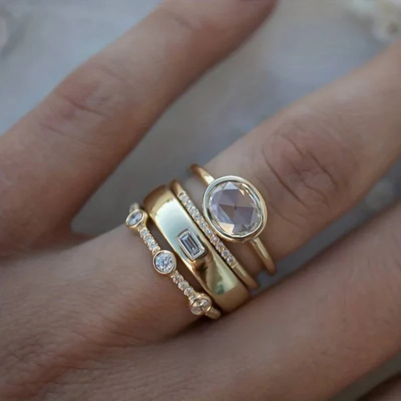 Set de Anillos de Oro y Zirconia Estilo Vintage | Oro