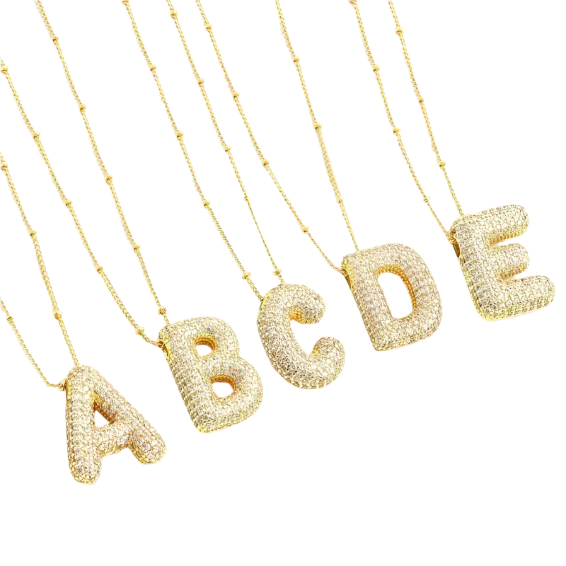 Set de Collar con Inicial Bubble | Oro Blanco