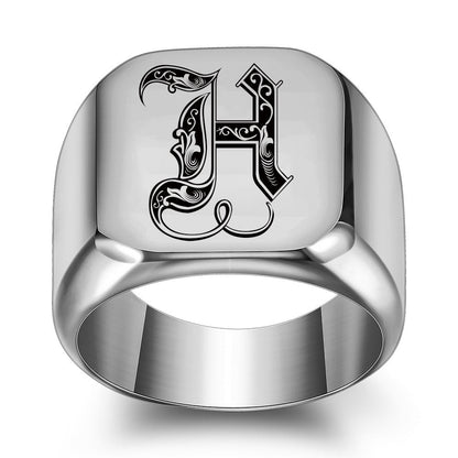 Anillo Clásico con Inicial Noble | Oro Blanco