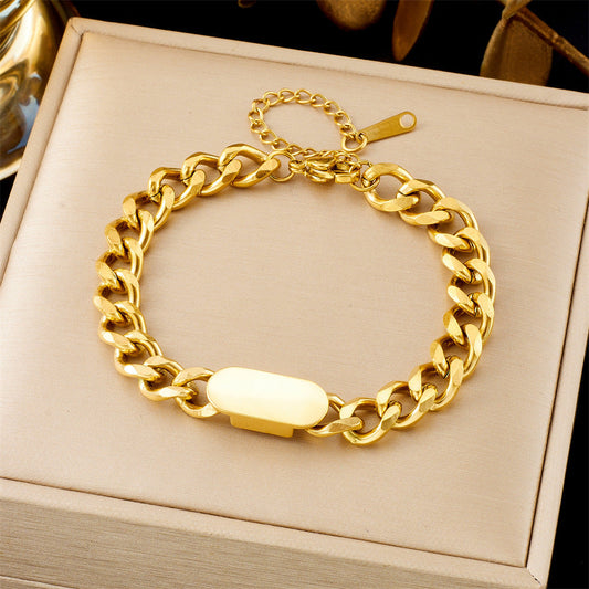 Pulsera de Cadena Cubana con Placa | Oro