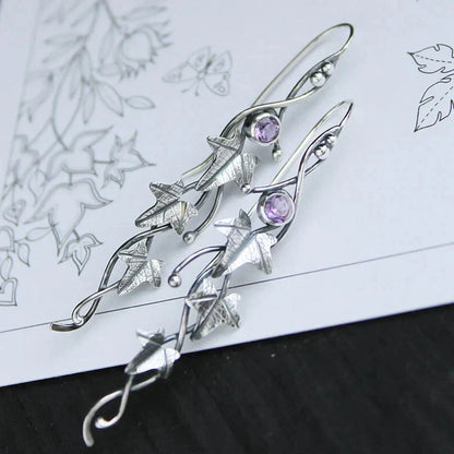 Aretes Elfo de Hoja Antiguos | Oro Blanco