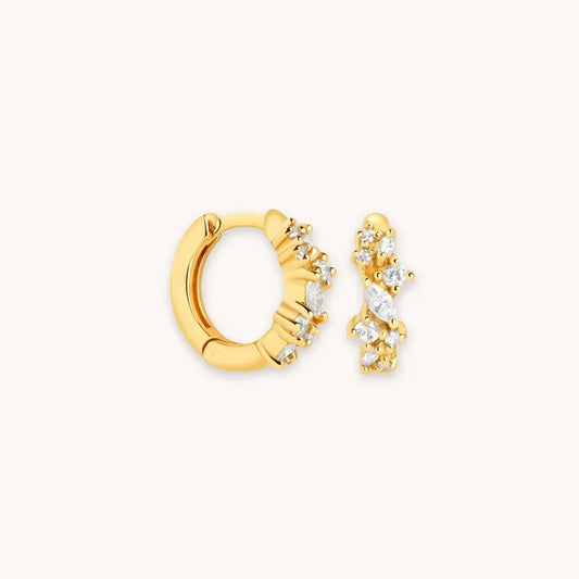 Aretes Huggie de Racimo de Cristal | Oro