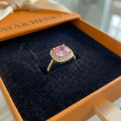 Anillo de Zafiro Rosa Corte Cushion | Oro